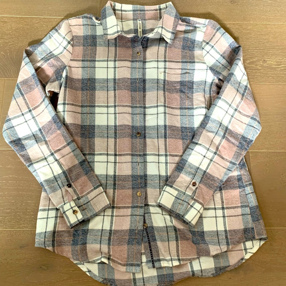 Kuhl Kamila Flannel Shirt Top Cedar Rose Pink Grey Medium